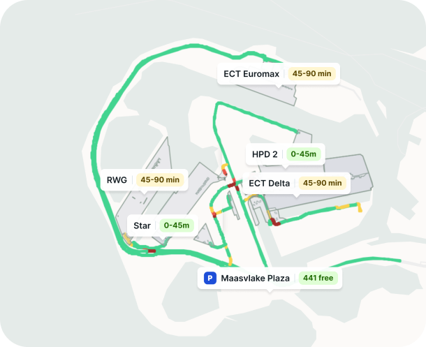 Map of the port showing live terminal status and turnaround times